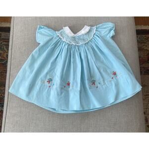 Vintage 50s Sears Honeysuckle Smocked Embroidered Dress Baby Girl 15- 18 Months